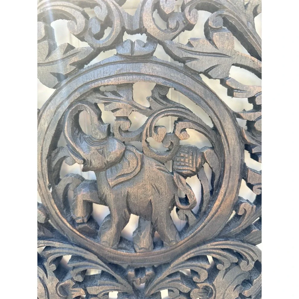 Elephant Carved Wood -Style Asian Hanging Resin Wall Art Lot of 2, 17